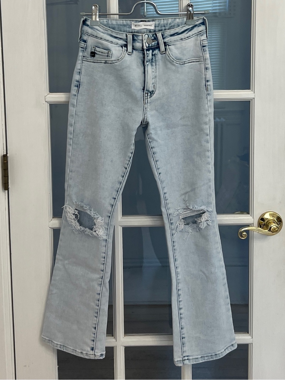 KANCAN Women's Acid Wash Distressed Benny Essentials High Rise Boot Cut Jeans
